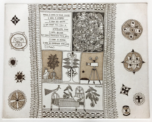 JOHN PULE AND GREGORY O'BRIEN, <i>When I&nbsp;came to your shore</i><strong>, 2018 (intaglio etching with aquatint, 510 x&nbsp;600 mm)