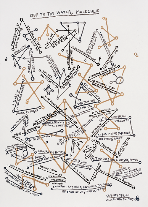 Gregory O’Brien, Ode to the Water Molecule, 2019 (ink and acrylic on paper, 765 x&nbsp;560mm)
